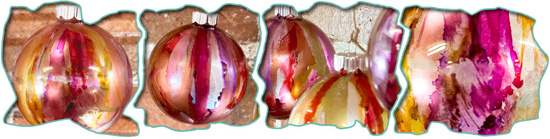 Glass Globe Ornament with Alcohol Inks Workshop Examples