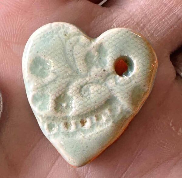 Small Ceramic Heart Pendant with Aqua Celadon Glaze